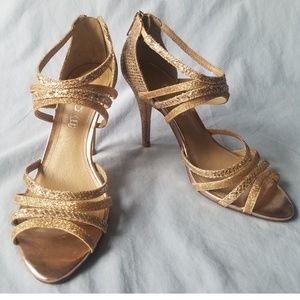 Strappy Gold Glitter Heels
